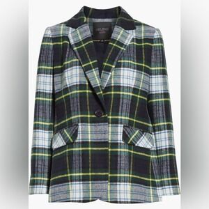 Helene Berman - Boxy Plaid One Button 2 Pocket Blazer - Sz. Small - Blue & Green